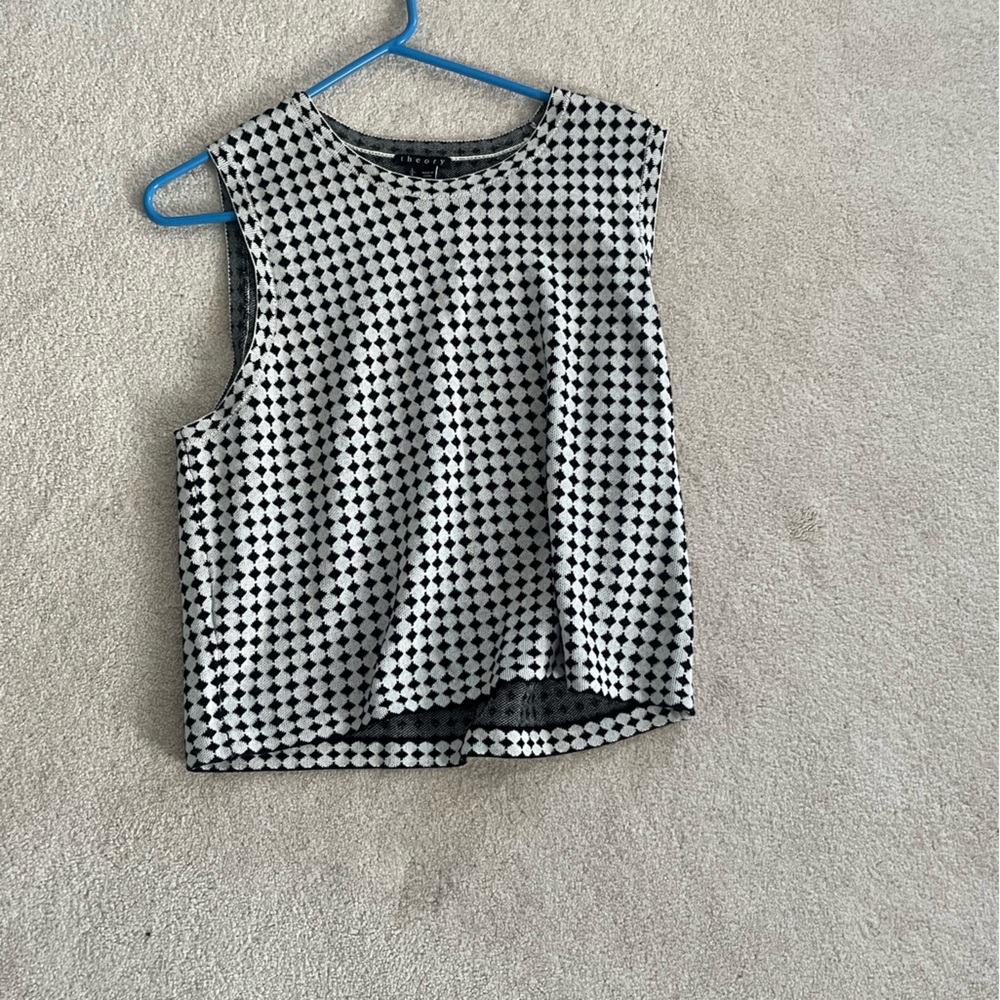 Theory Black and White Checkered Diamond Sweater Vest